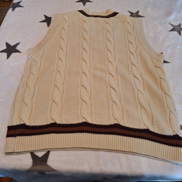 Sweater Vest Cream & Brown Teddy Bear Unisex Size L Preppy Cozy Fall - Picture 6 of 6